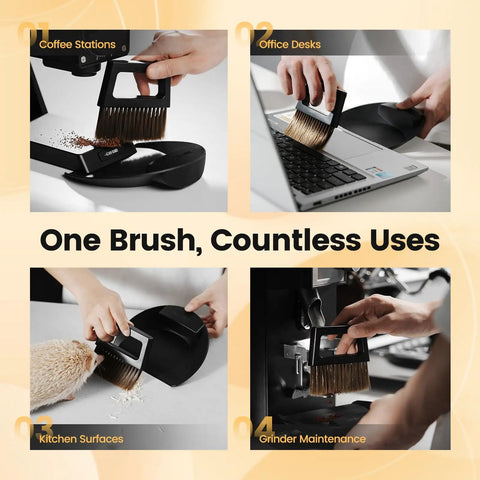 Mini Coffee Bar Brush And Dustpan Set With Magnetic Dust Pan Soft Bristle Hand Broom cleaning desk, coffee, keyboard surfaces.