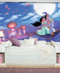 Aladdin A Whole New World Peel And Stick Wall Mural For Kids Room Decor Easy Spray And Stick Application 10.5 Ft By 6 Ft Large Wall Makeover That Pops; featuring Aladdin and Jasmine on a magic carpet against a moonlit sky.