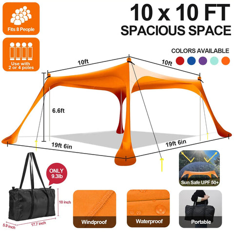 Grab And Go Pop Up Beach Tent 10 By 10 Ft Shade Sun Shelter UPF 50 Plus Windproof Waterproof Canopy For Family Camping Fishing