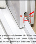 Top Shelf 304 Stainless Steel Sliding Window Rollers With Heavy Duty Bearing Wheels For Patio Doors and Glass Tracks showing groove width details.