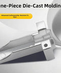 Close-up of aluminum alloy soldering iron stand showing one-piece die-cast molding for precision welding projects.