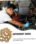 Mechanic using 60-Piece Grease Fitting Assortment Kit with 1/4-28 SAE-LT copper threaded lubrication nozzles and various angles