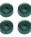 Set of 4 green 2-inch bristle discs with 50-grit abrasive coating for metal deburring.