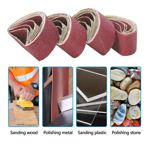 Five Piece Pack Of Top Shelf 915X100Mm Sanding Belts For Belt Sanders With Tough As Nails Abrasive Paper for sanding wood, metal, and plastic.