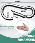 3.1 Inch Heavy Duty Gym Carabiner Clips Pack Of 4 Load 1000lbs Large Snap Hooks For Fitness Attachments dimensions display