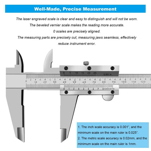 Pro Grade Stainless Steel Vernier Caliper 0 To 12 Inch 300mm Micrometer Style Measuring Tool shown with laser engraved scale.
