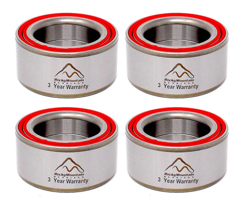 Four wheel bearings with red seals for Polaris Ranger 900/1000, front and rear, heavy-duty OEM-compatible replacement.