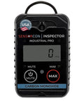 Sensorcon Inspector Industrial Pro portable carbon monoxide detector, front view with LCD display and MUTE/MAX buttons.
