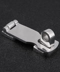 Close-up of stainless steel hatch fastener clamp for boats, 75mm anti-rattle locking mechanism, marine grade