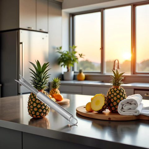 Stainless Steel Pineapple Eye Remover Tool With V Shaped Cutter And Ergonomic Handle For Home Kitchen Prep on countertop