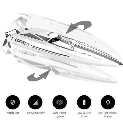 Massive 25 Inch RC Boat With Brushless Water Cooled Motor Reaches 30 MPH, 2.4GHz Remote Control For Adults, side view