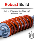 Close-up of 195mm Adjustable Shock Absorbers Set Of 2 For Dirt Bikes And Go Karts Universal Fit up to 450 lbs, showing robust build.