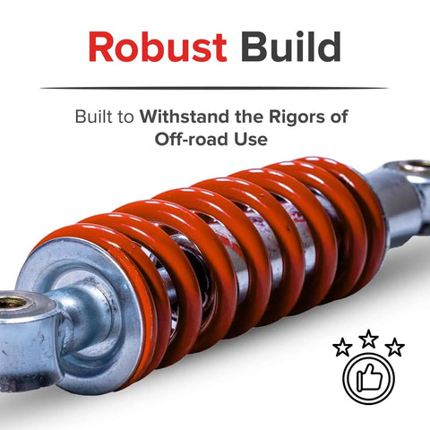 Close-up of 195mm Adjustable Shock Absorbers Set Of 2 For Dirt Bikes And Go Karts Universal Fit up to 450 lbs, showing robust build.