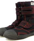 Side view of black Japanese Tabi Safety Boots for Men 9.5W US 27cm with red stitching and non-slip grip sole for tough jobs.
