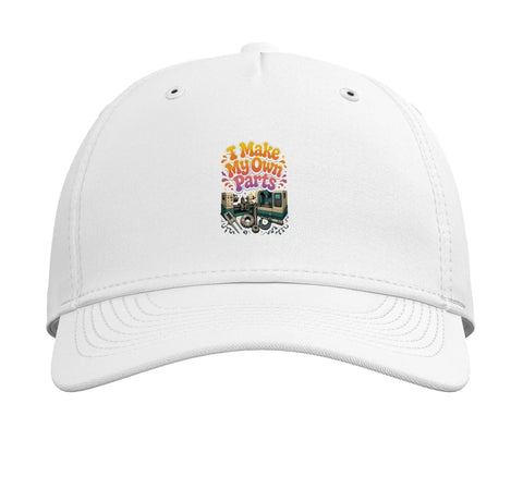 Cool White Adjustable Baseball Hat With Machinist CNC Tools Vise Gauge Square Print showing a detailed graphic design.