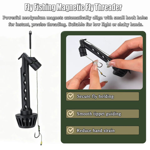 Magnetic Fly Threader For Fly Fishing Leader Stringing And Knotting Tools, No Fuss Tippet Guiding Through Tiny Hook Eyes