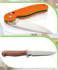 G10 Knife Handle Spacer Sheets 10 Pack For DIY Knife Scales Slabs with colorful layers and wooden handle example.