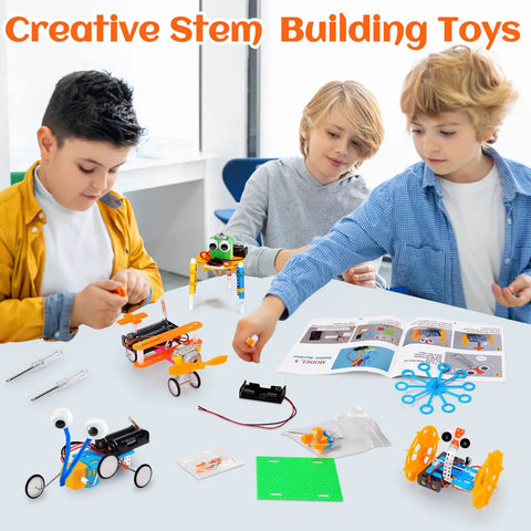 Children assembling Six Piece Robot Kit Set For Kids 5 To 12 Build Reptile Robot Balance Car Bubble Machine Fiber Lamp