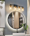 4 Light Vanity Light Fixture For Bathrooms Over Mirror Wall Lights With Matte Black And Gold Shades Clear Glass Modern Lampshade