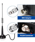 27MHz CB Radio Antenna With PL259 And BNC Male Connectors, Magnetic Base Mount, Heavy Duty Mobile Antenna with adapters