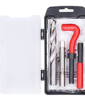 M14x1.5 Thread Repair Kit With Stainless Steel Inserts, HSS Drill And Tap, shown in open black case with tools visible