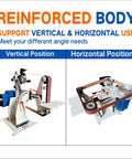 Tough As Nails 2X72 Belt Grinder Sander with reinforced body shown in vertical and horizontal positions for versatile use.