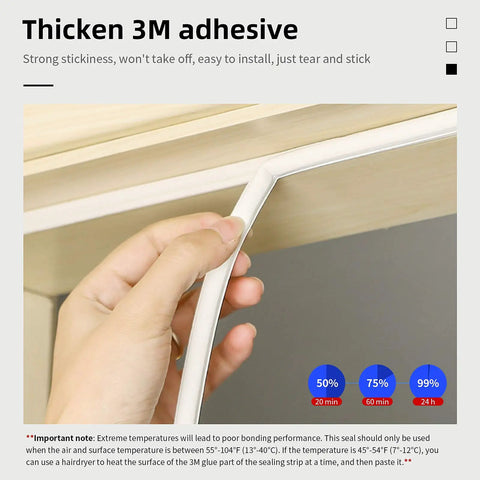 Hand applying Weather Stripping For Doors And Windows With Self Adhesive Backing, Easy Cut To Size, White 18 Feet corner sealing.