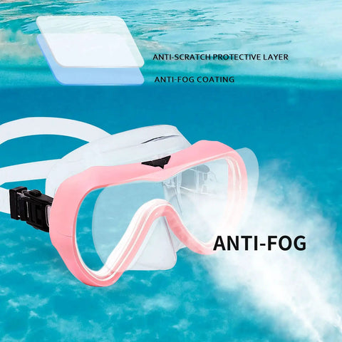 All Purpose Snorkel Mask For Kids And Adults With 180 Degree Wide View Tempered Glass Lenses Nose Cover Silicone Dive Goggles Pink