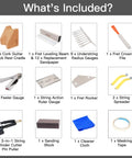 Components of Pro Grade Guitar Setup Tool Kit For DIY Luthiers With Neck Rest Cradle, 8 Inch Fret Leveling Beam, and tools
