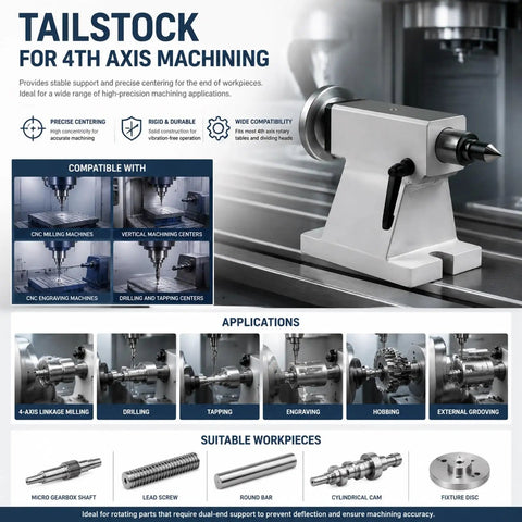 Heavy Duty Lathe Tailstock With 50 Mm Travel And Mt2 Mt3 Taper Options For Cnc 4 Axis Rotary Tables on machine, stable support