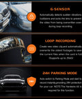 Image of 2.5K Front Dash Cam features: GSensor detection, Loop Recording, 24 Hour Parking Mode for vehicle protection.