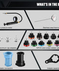 No Sweat Radiator Pressure Tester Kit Featuring 18 Premium Adapters And Rock Solid Hand Pump Effortless Cooling System Leak Detection Tool For Domestics Imports Off Road Rigs And Daily Drivers components and tools in box