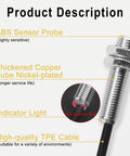M8 Inductive Proximity Sensor Switch with nickel-plated copper tube, ABS sensor probe, indicator light, high-quality TPE cable