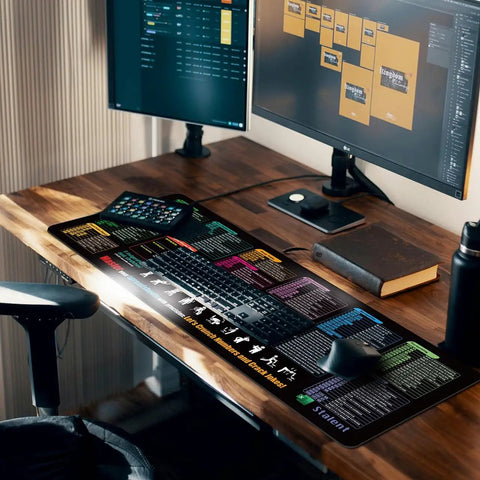 Cheat Sheet Desk Pad With 200 Plus Shortcuts And Formulas, Large 31.5 Inch By 11.8 Inch Waterproof Non Slip Mouse Pad For Windows PCs