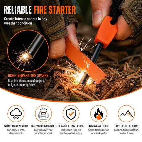 10 Pack Fire Starter Flint Steel Striker Kit For Camping And Hiking Ferro Rod Emergency Outdoor Survival Tools In Use