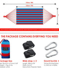 Easy Setup Brazilian Style Hammock With Tree Straps For Hanging, blue and red stripe hammock with accessories, top view