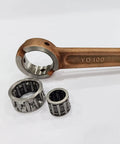 YD100 Connecting Rod With Needle Bearing Set for 2-Stroke Gas Motorized Bicycle, silver rod and bearings visible