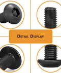 Detailed view of screws from All In One M6 T Nut And Screws Kit For 1010 Aluminum Extrusion, showing black finish and threading.