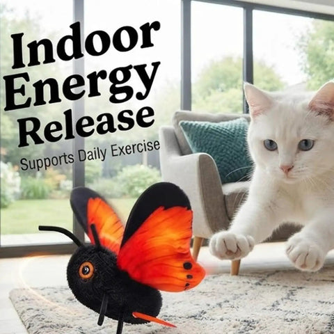Smart Sensing Flapping Butterfly Cat Toy With Auto Activation That Triggers When Your Cat Approaches Realistic Flutter Motion Sparks Play Engages Hunting Instincts Totally Interactive Blue Butterfly Toy For Cats To Chase And Pounce; black toy, orange wings