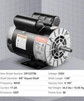 3.7 HP Air Compressor Motor, 3450 RPM, 230V, Single Phase, 2 Pole, 56 Frame, Open Drip Proof, Five Eighths Inch Keyed Shaft