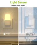 Plug In Night Light With Smart Dusk To Dawn Sensor, warm white LED on at night, off in day, for kids and nursery, 2 pack
