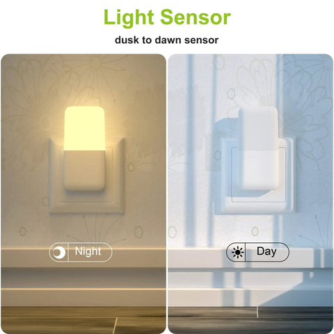 Plug In Night Light With Smart Dusk To Dawn Sensor, warm white LED on at night, off in day, for kids and nursery, 2 pack