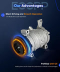 Premium Heavy Duty Quiet AC Compressor Pump Fits Chevrolet Tahoe Suburban And GMC Yukon 2000 To 2013 5.3L Engine showing smooth operation.