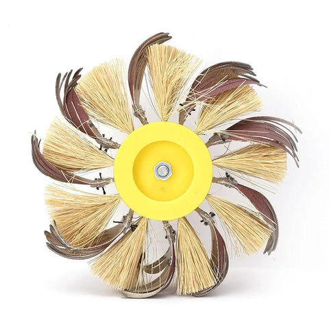 Heavy Duty Sisal Buffing Wheel With 6Mm Shank for Metal Polishing, featuring robust fibers and 120/180 grit for various materials.