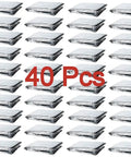 40 Pack Thermal Mylar Emergency Blankets For Survival And First Aid Kits stacked in rows, silver color.