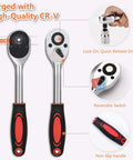 Universal Socket Wrench Tool Kit 7 To 19 Millimeter Socket Grip Set With Three Eighths Inch Ratchet Wrench And Drill Adapter details