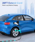 Heavy Duty J1772 EV Charging Extension Cord 21 Feet Of Sweet Reach 32 Amp Plug And Play Cable for charging blue EV.