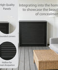 Front view of No Drill Radiator Cover Cabinet For Home Wall Mounted Conceals Old Radiators And Clutter With Flat Top Shelf in patio setting
