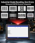 Tough As Nails Eight Inch Rugged Android Tablet With Integrated 1D 2D Barcode Scanner showing various barcode types and scanning interface.