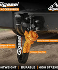 Beefy Half Inch By 22 Inch Soft Shackle Recovery Kit for off-road winch, showing orange UHMWPE fiber with durable sleeve on vehicle hitch.